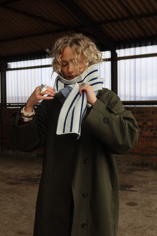 Long Scarf - Ecru and Navy