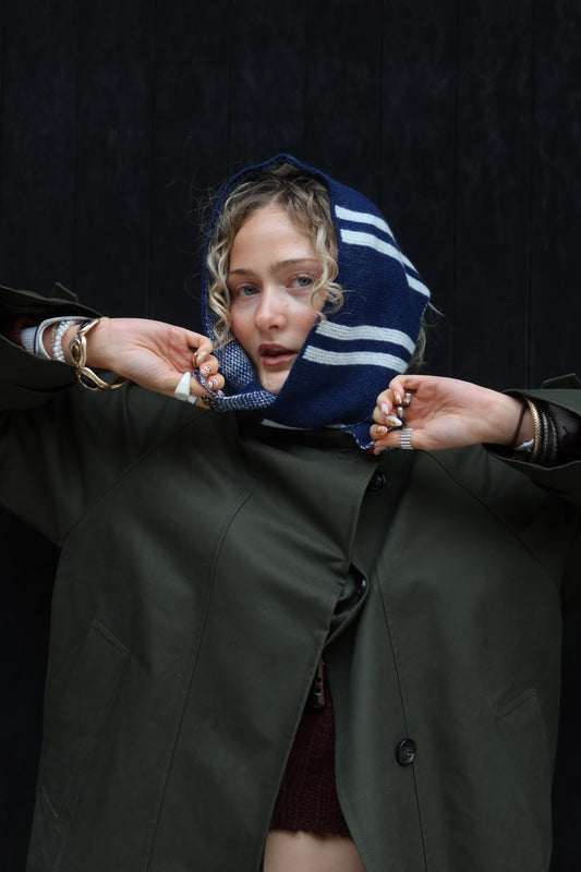 Triangle Scarf - Navy and Ecru