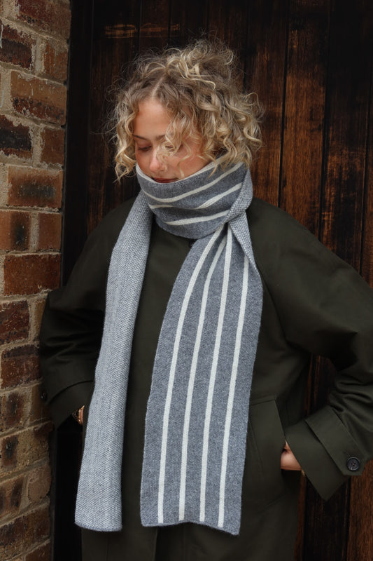 Grey and Ecru long scarf