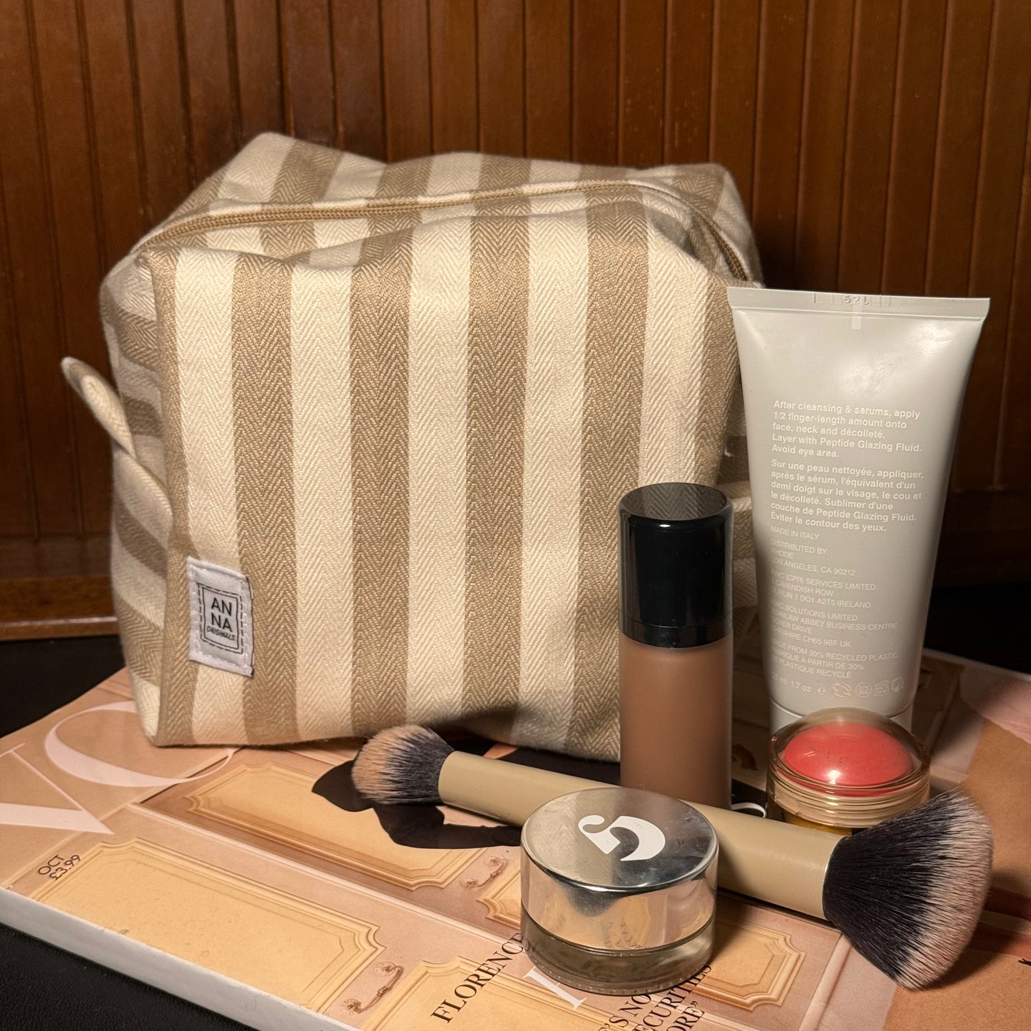 Beige and White Striped - Makeup Bag